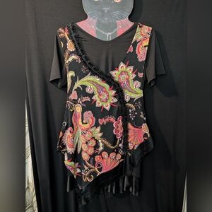 Floral Black and Multicolor Women's Top